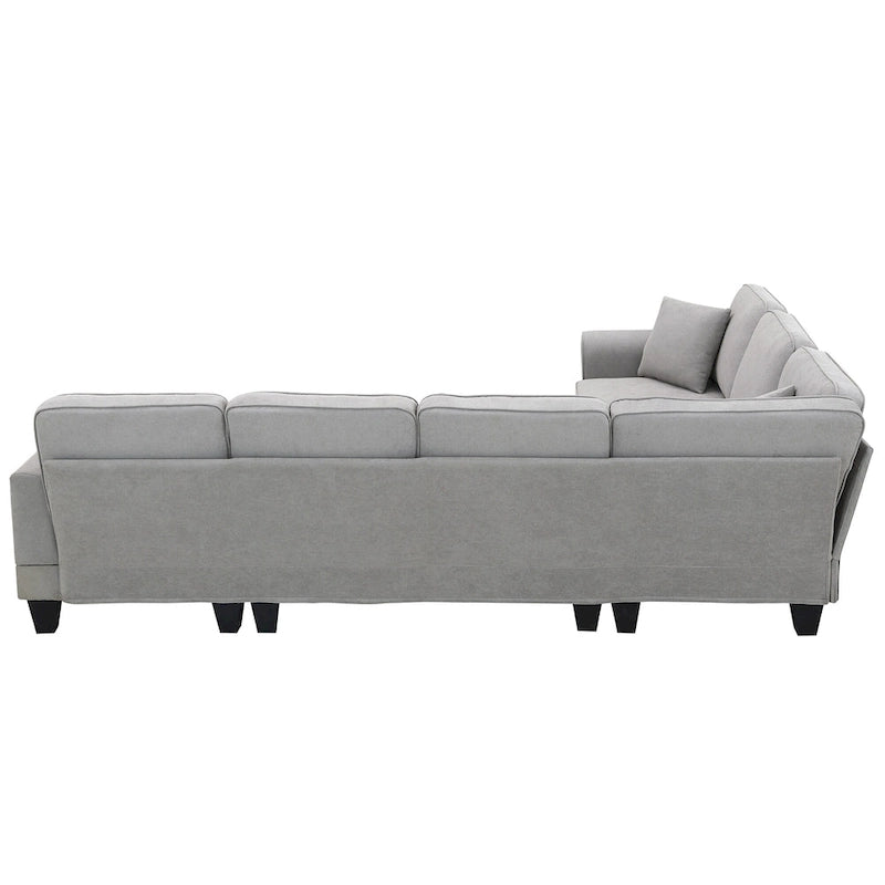 Grey 108 Spacious U-Shaped 7-Seater Sofa Set with 3 Pillows and Chaise, Ideal for Living Room or Apartment