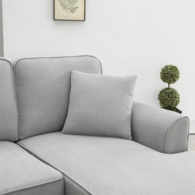 Grey 108 Spacious U-Shaped 7-Seater Sofa Set with 3 Pillows and Chaise, Ideal for Living Room or Apartment