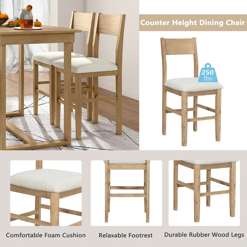 Brown Farmhouse 5-Piece Counter Height Dining Table Set with 4 Chairs