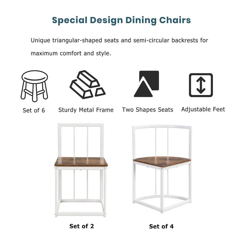 Modern 7-Piece Metal Frame Dining Table Set with Half-Round Table & 6 Chairs