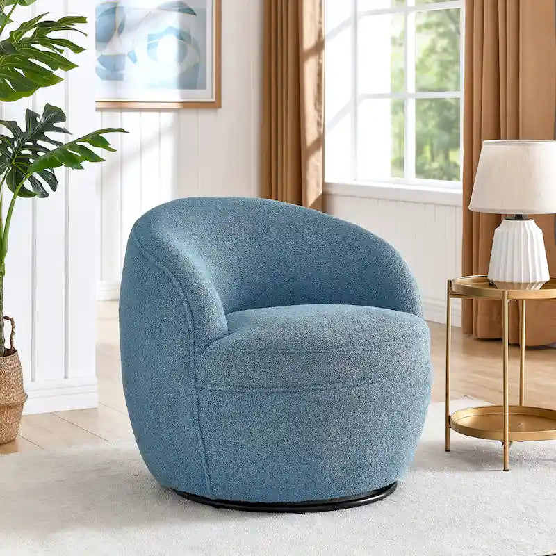 Roundhill Furniture Galleria 360 Swivel Teddy Sherpa Fabric Barrel Chair