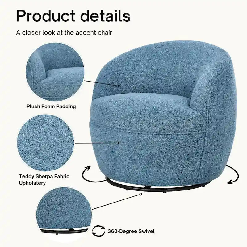 Roundhill Furniture Galleria 360 Swivel Teddy Sherpa Fabric Barrel Chair