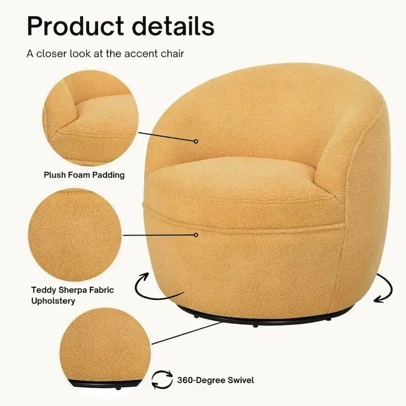 Roundhill Furniture Galleria 360 Swivel Teddy Sherpa Fabric Barrel Chair