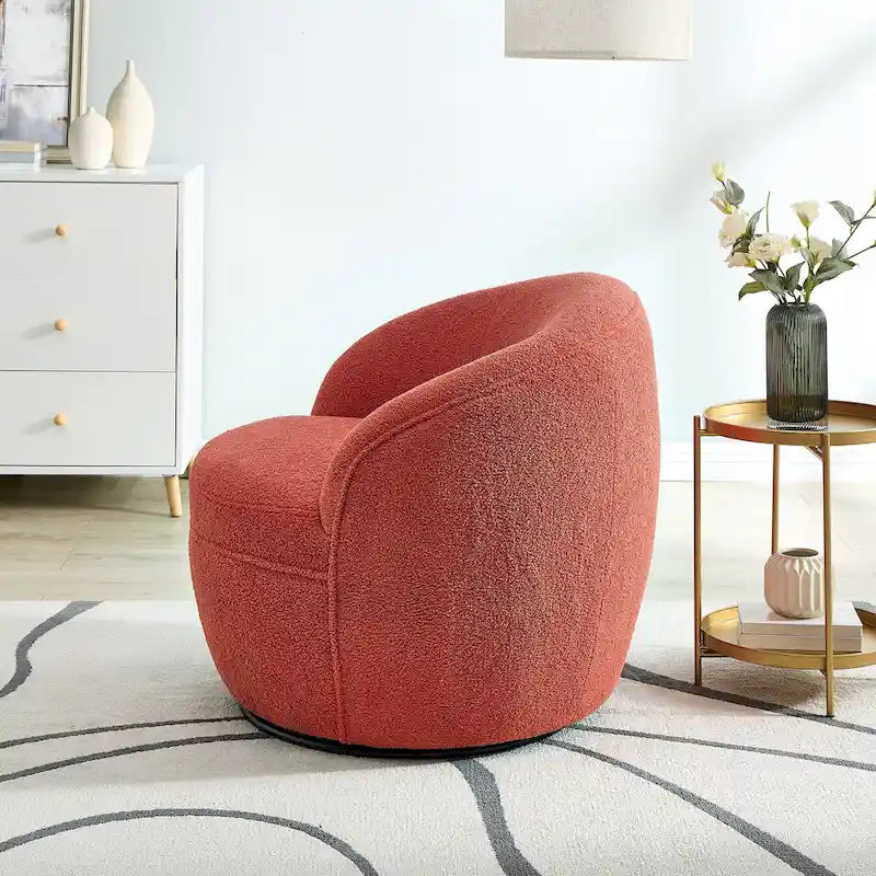 Roundhill Furniture Galleria 360 Swivel Teddy Sherpa Fabric Barrel Chair