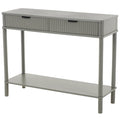 Wood Handmade 2 Drawer Console Table with Black Handle and Ribbed Front - Gray - Roche River Decor