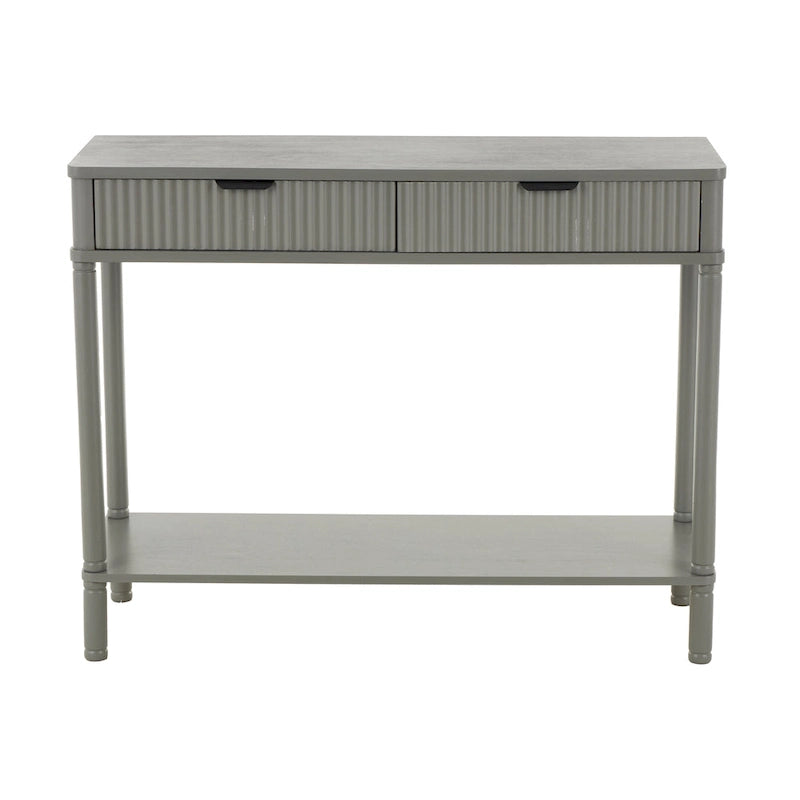 Wood Handmade 2 Drawer Console Table with Black Handle and Ribbed Front - Gray - Roche River Decor