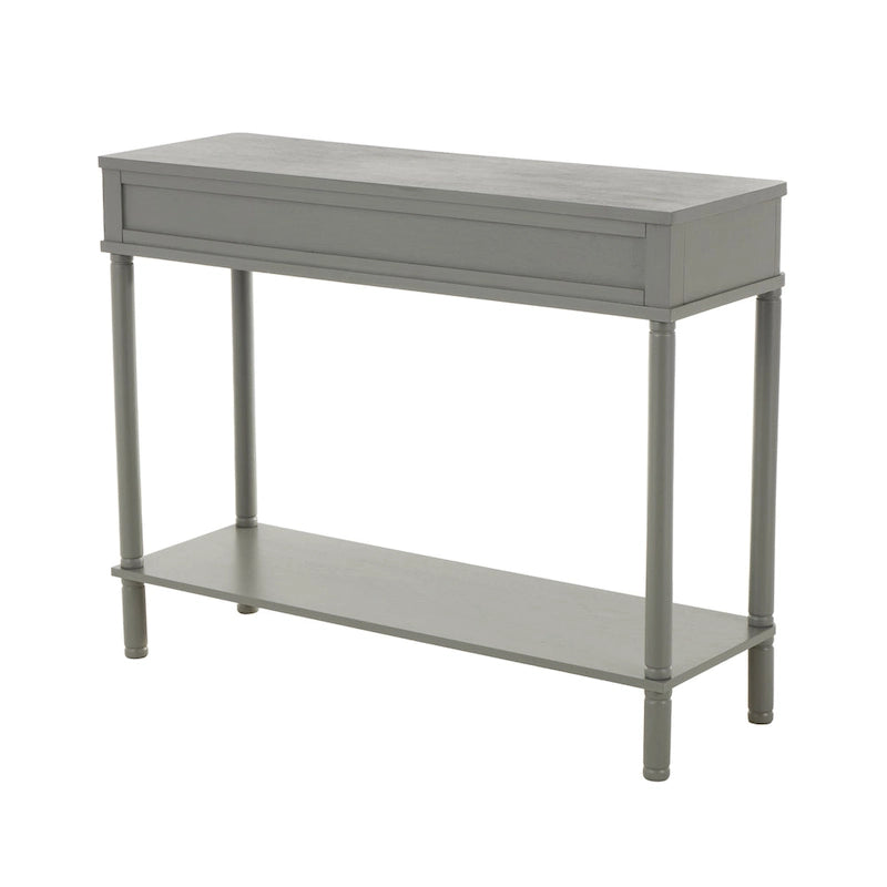 Wood Handmade 2 Drawer Console Table with Black Handle and Ribbed Front - Gray - Roche River Decor