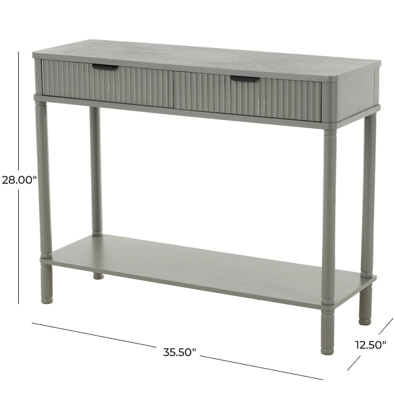 Wood Handmade 2 Drawer Console Table with Black Handle and Ribbed Front - Gray - Roche River Decor