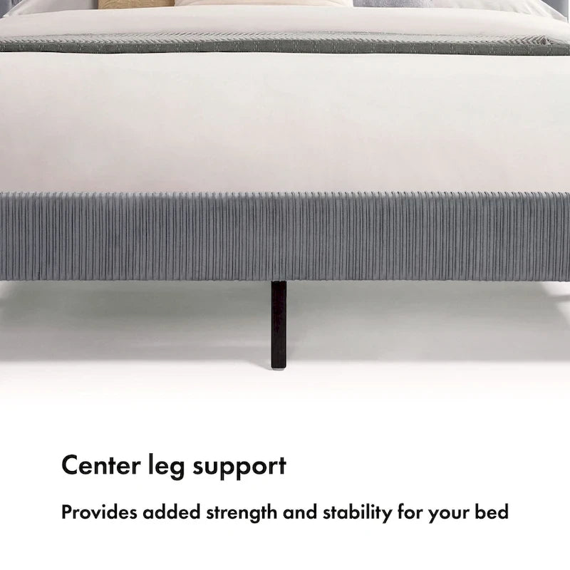 Furniture of America Alyssa Modern Velvet Upholstered Platform Bed with Channel Headboard and Wooden Slats