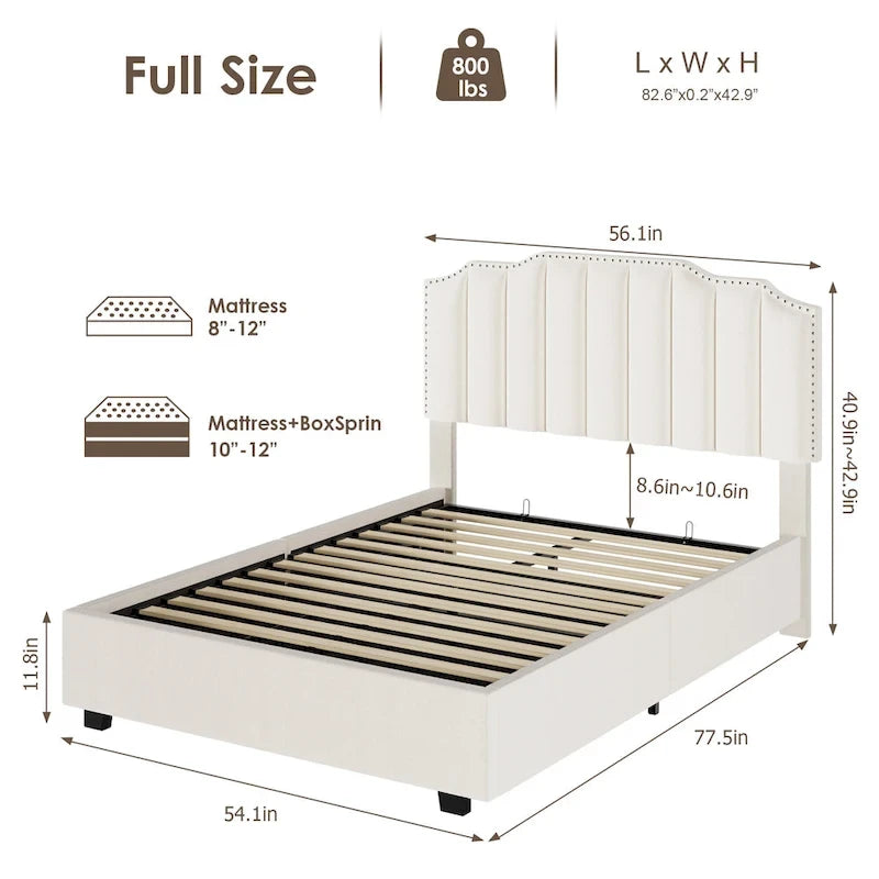 Velvet Upholstered Lift-up Platform Storage Bed