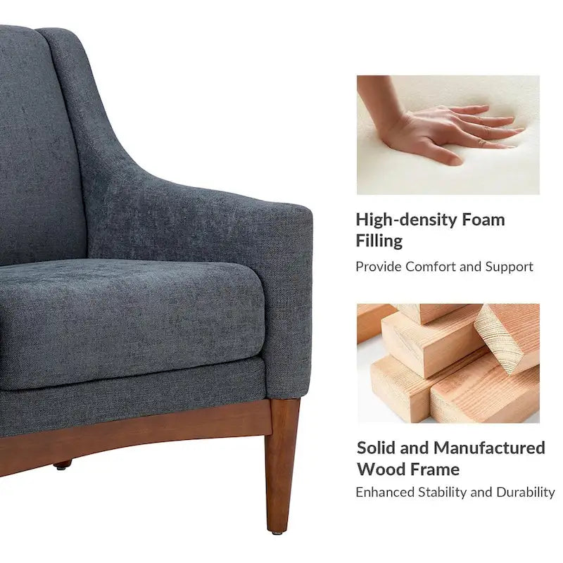 Francis Mid-century Modern Upholstered Armchair with Sloped Arms and Solid Wood Legs by HULALA HOME