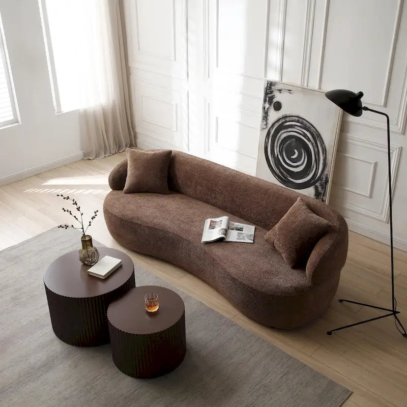 86.61in 3 Seater Modern Curved Upholstered Fabric Sofa Courch