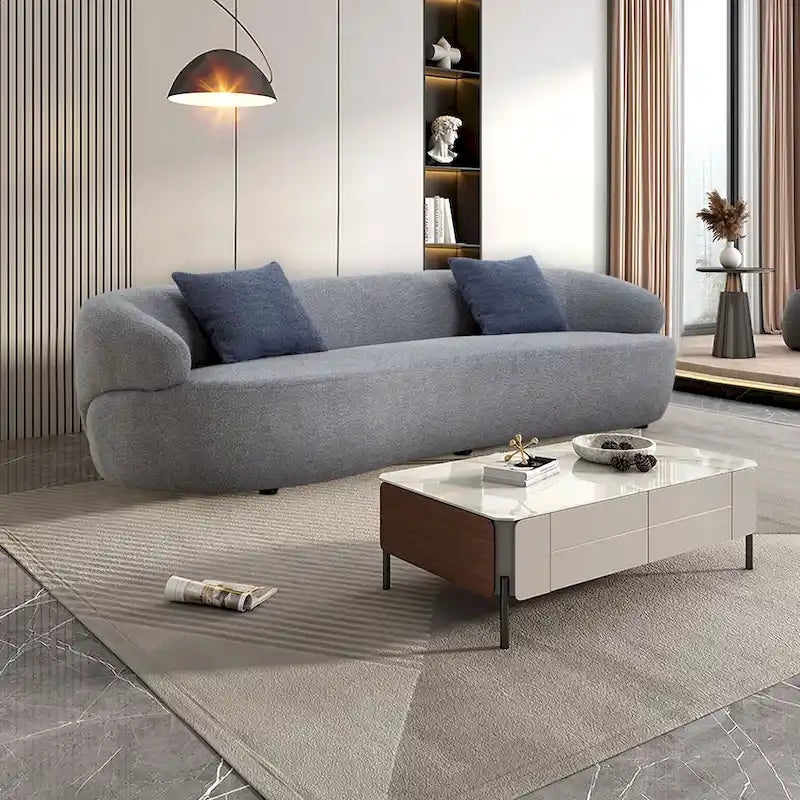86.61in 3 Seater Modern Curved Upholstered Fabric Sofa Courch