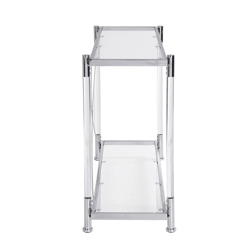 Grondin Modern Contemporary 2-Tier Console Table with Tempered Glass Top, Bottom Shelf, Steel and Acrylic Frame
