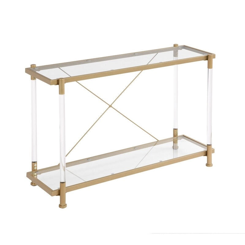 Grondin Modern Contemporary 2-Tier Console Table with Tempered Glass Top, Bottom Shelf, Steel and Acrylic Frame