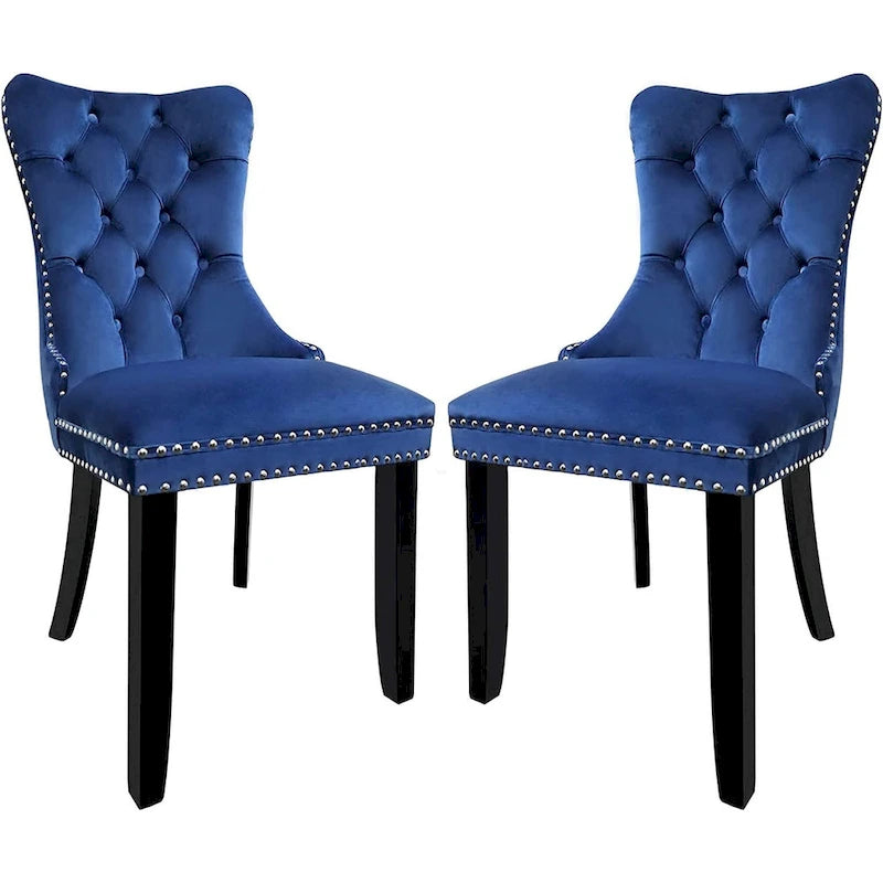 Velvet Dining Chairs Set of 2, Upholstered High-end Tufted Dining Room Chair with Nailhead Back Ring Pull Trim Solid Wood Legs