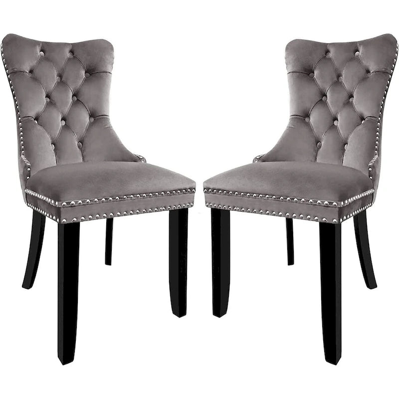 Velvet Dining Chairs Set of 2, Upholstered High-end Tufted Dining Room Chair with Nailhead Back Ring Pull Trim Solid Wood Legs