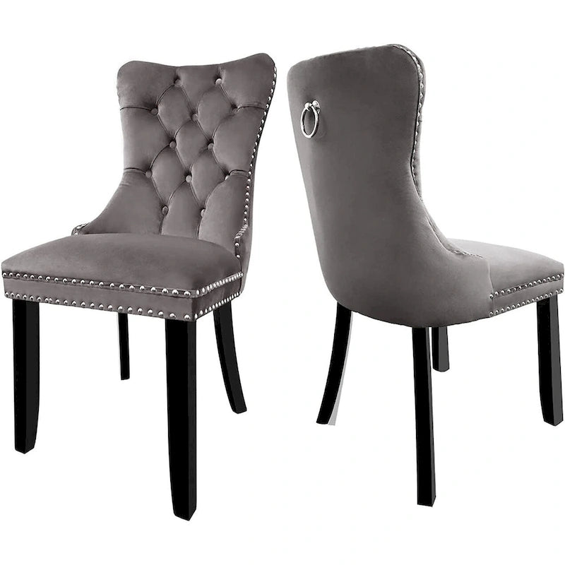 Velvet Dining Chairs Set of 2, Upholstered High-end Tufted Dining Room Chair with Nailhead Back Ring Pull Trim Solid Wood Legs