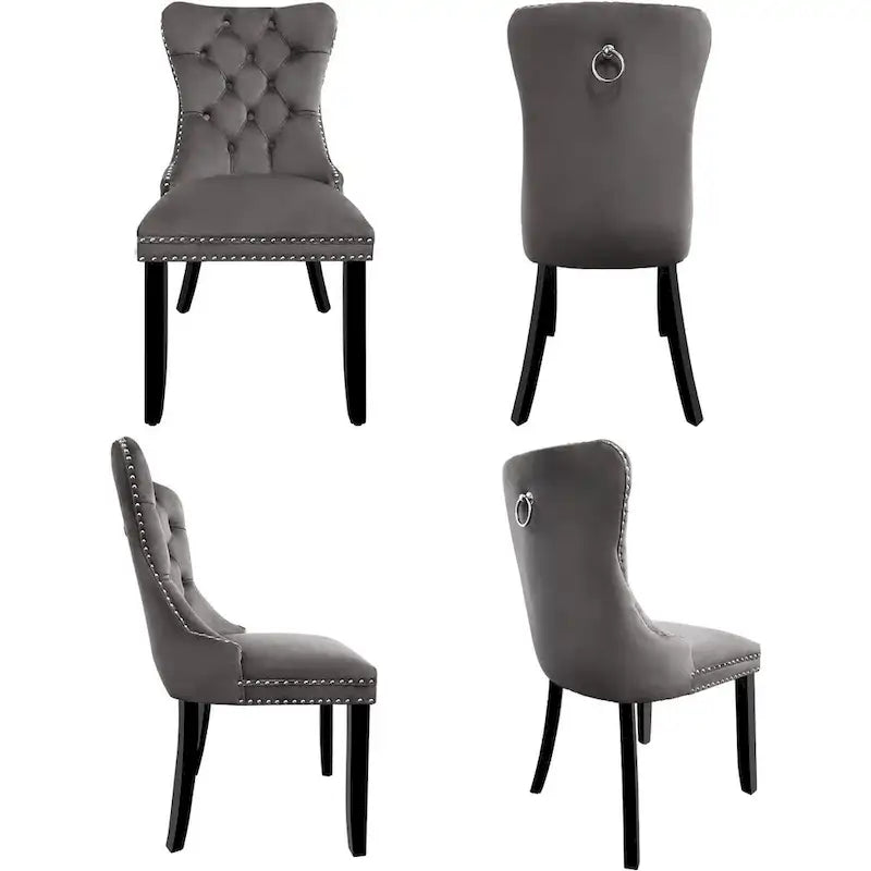 Velvet Dining Chairs Set of 2, Upholstered High-end Tufted Dining Room Chair with Nailhead Back Ring Pull Trim Solid Wood Legs