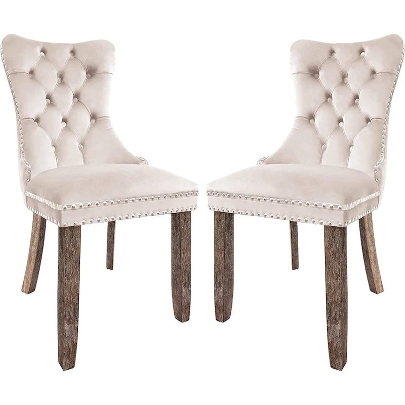 Velvet Dining Chairs Set of 2, Upholstered High-end Tufted Dining Room Chair with Nailhead Back Ring Pull Trim Solid Wood Legs