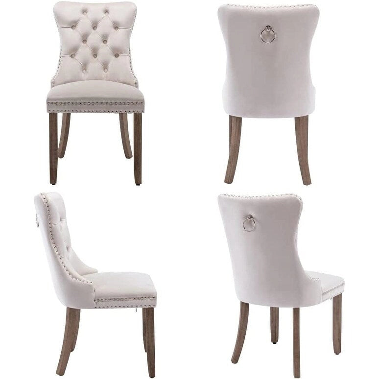 Velvet Dining Chairs Set of 2, Upholstered High-end Tufted Dining Room Chair with Nailhead Back Ring Pull Trim Solid Wood Legs