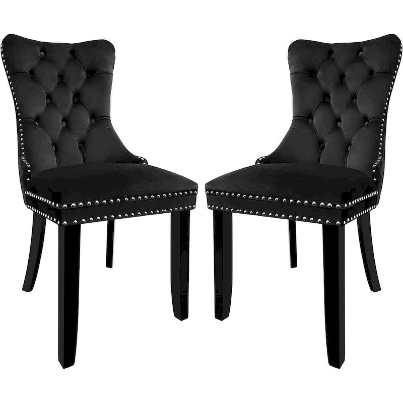 Velvet Dining Chairs Set of 2, Upholstered High-end Tufted Dining Room Chair with Nailhead Back Ring Pull Trim Solid Wood Legs