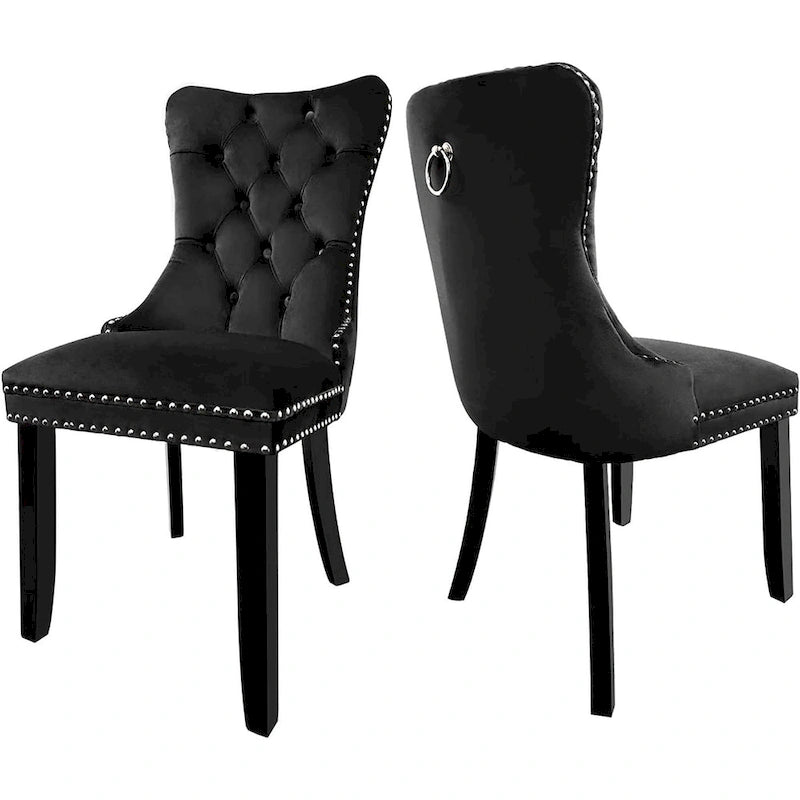 Velvet Dining Chairs Set of 2, Upholstered High-end Tufted Dining Room Chair with Nailhead Back Ring Pull Trim Solid Wood Legs
