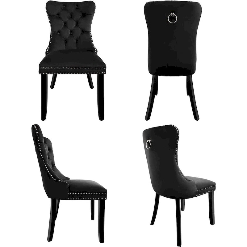 Velvet Dining Chairs Set of 2, Upholstered High-end Tufted Dining Room Chair with Nailhead Back Ring Pull Trim Solid Wood Legs