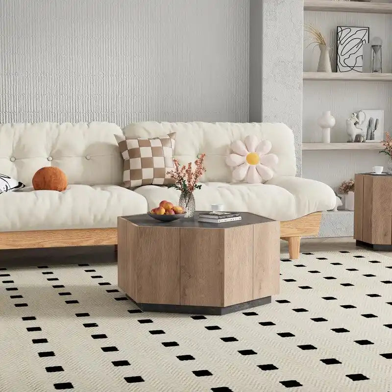 Hexagonal Garden Retro Coffee Table with 2 Drawers