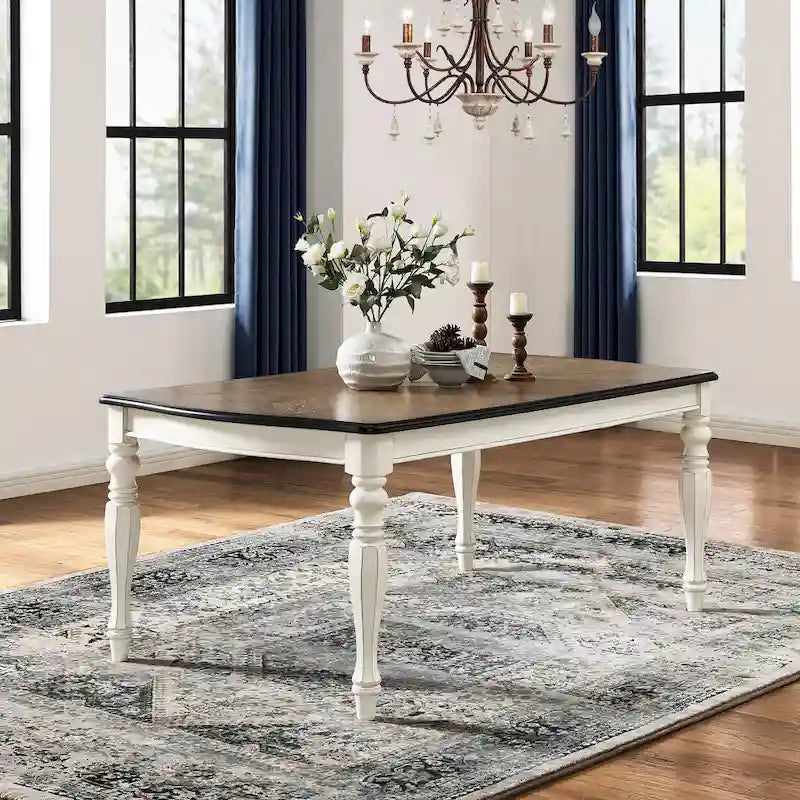 Roundhill Furniture Belleza French Country 7-Piece Dining Set in Antique White and Weathered Oak Finish