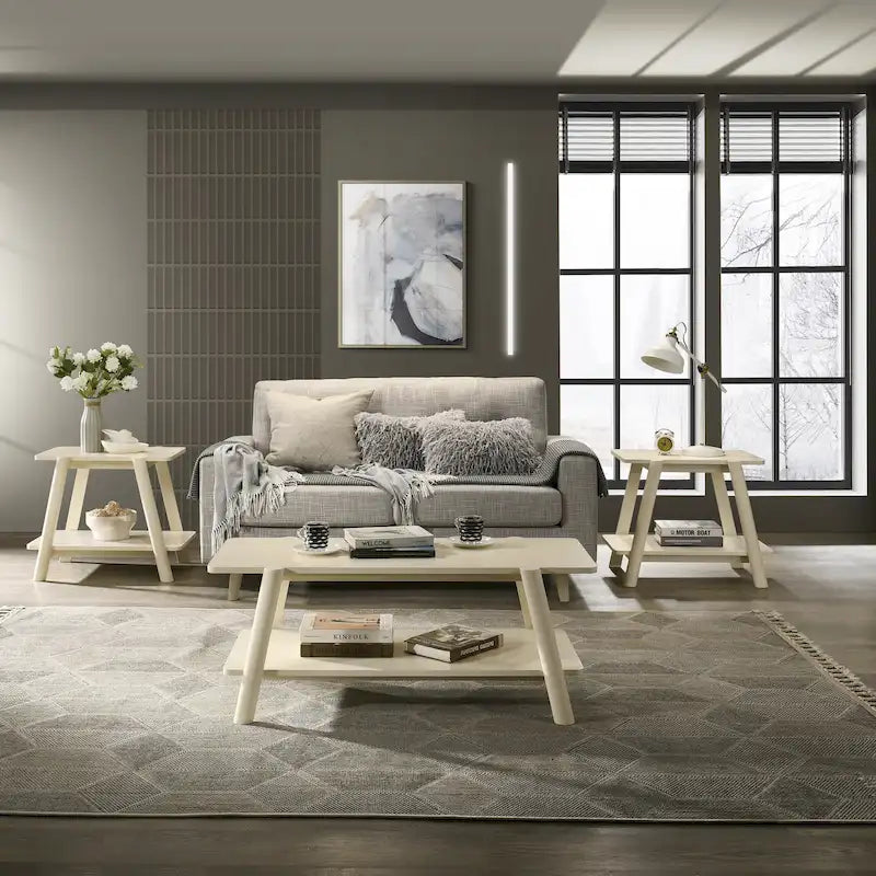 Roundhill Furniture Metz Mid-Century Wood Shelf 3-Piece Coffee Table Set