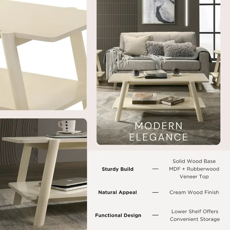 Roundhill Furniture Metz Mid-Century Wood Shelf 3-Piece Coffee Table Set