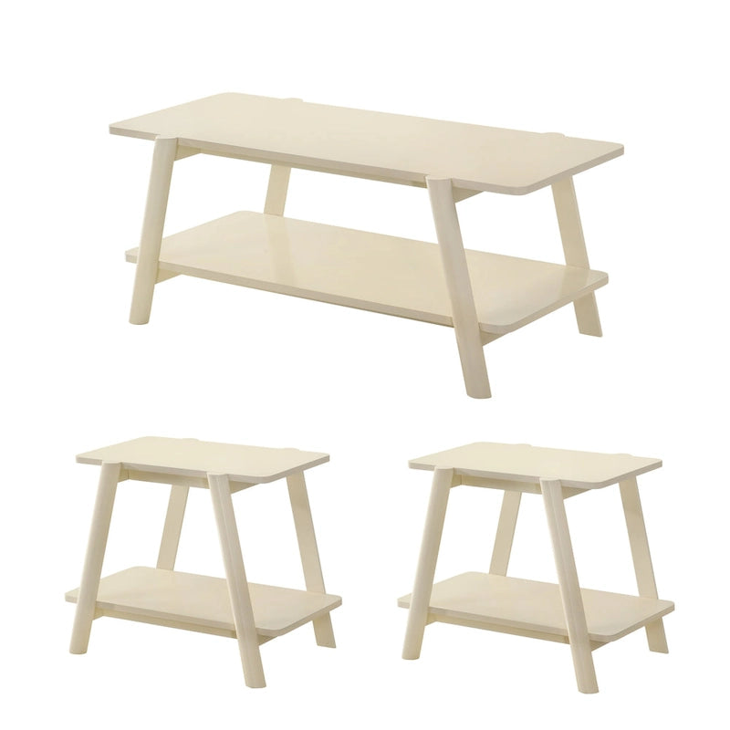 Roundhill Furniture Metz Mid-Century Wood Shelf 3-Piece Coffee Table Set