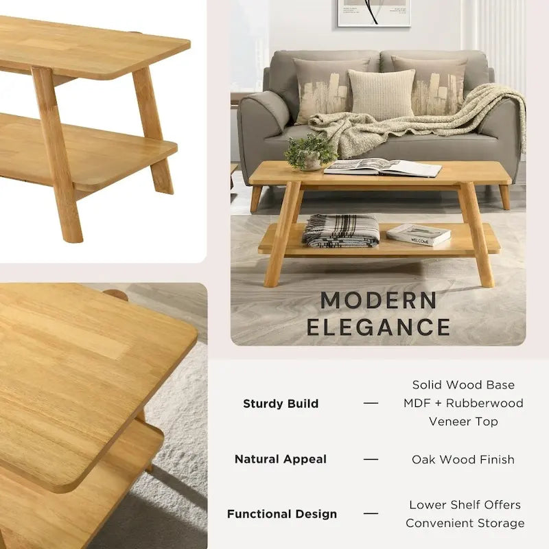 Roundhill Furniture Metz Mid-Century Wood Shelf 3-Piece Coffee Table Set