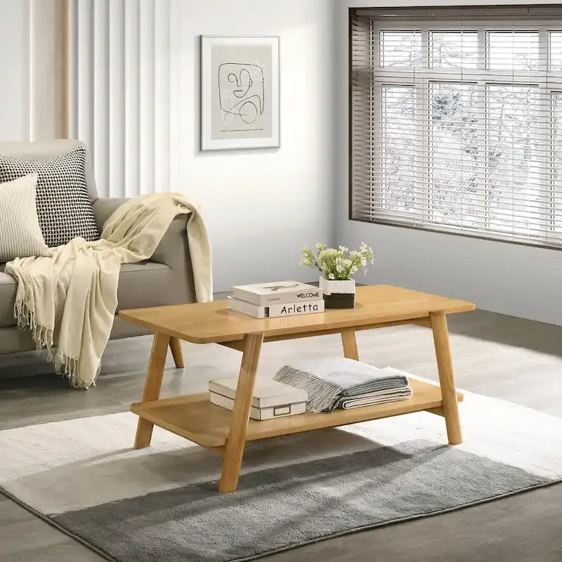 Roundhill Furniture Metz Mid-Century Wood Shelf 3-Piece Coffee Table Set