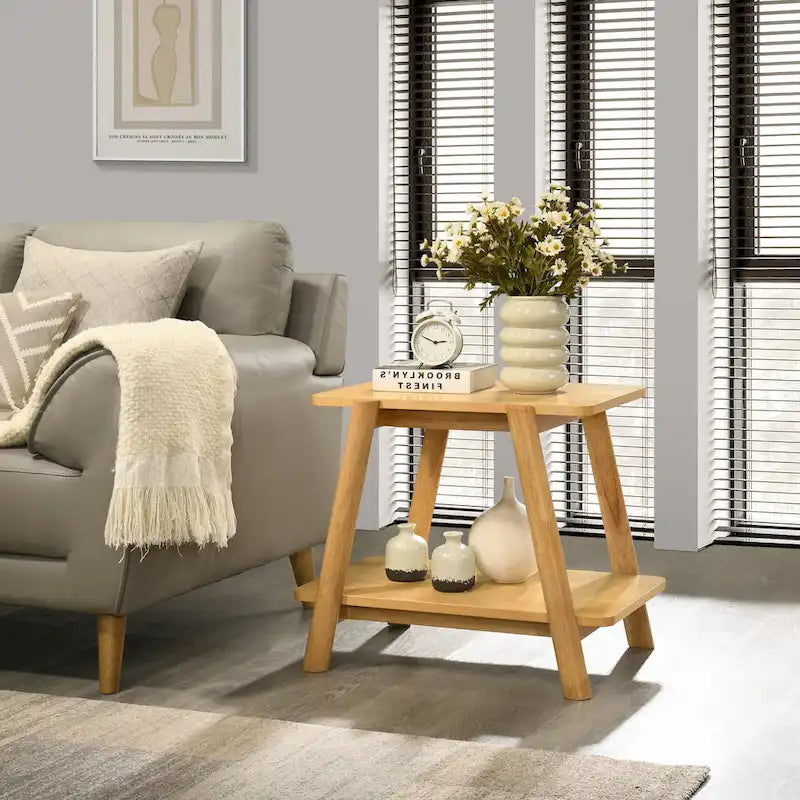 Roundhill Furniture Metz Mid-Century Wood Shelf 3-Piece Coffee Table Set