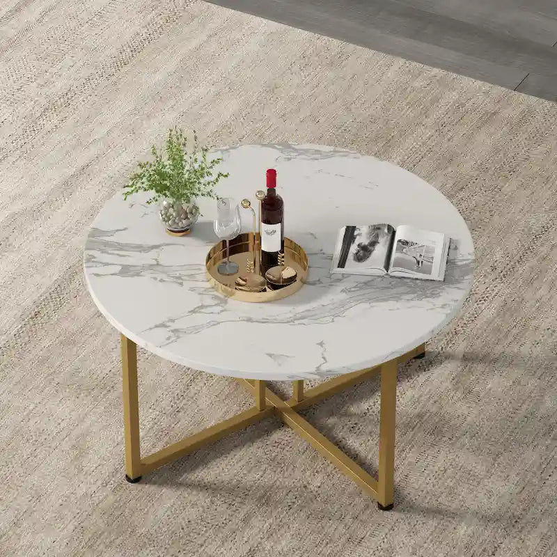 Myhozm 3-piece Round Coffee and Side Table Set with Open Shelves