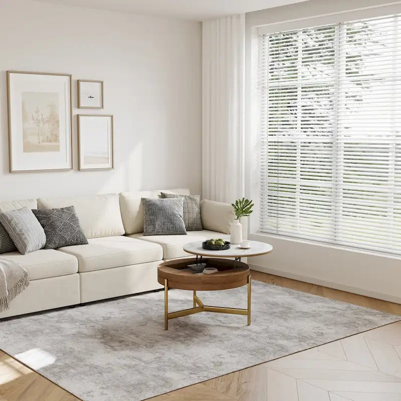 Modern Coffee Table, Lifting-top Round Coffee Table with Storage, Sintered Stone Top, Carbon Steel Legs