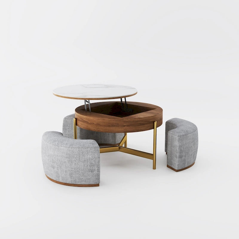Modern Coffee Table, Lifting-top Round Coffee Table with Storage, Sintered Stone Top, Carbon Steel Legs