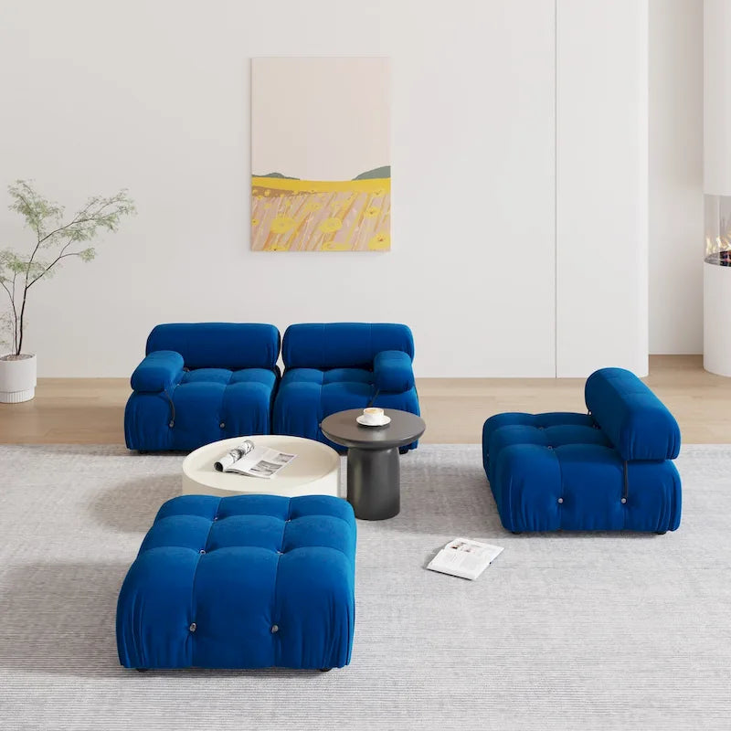 Blue Velvet Upholstered Sectional Sofa