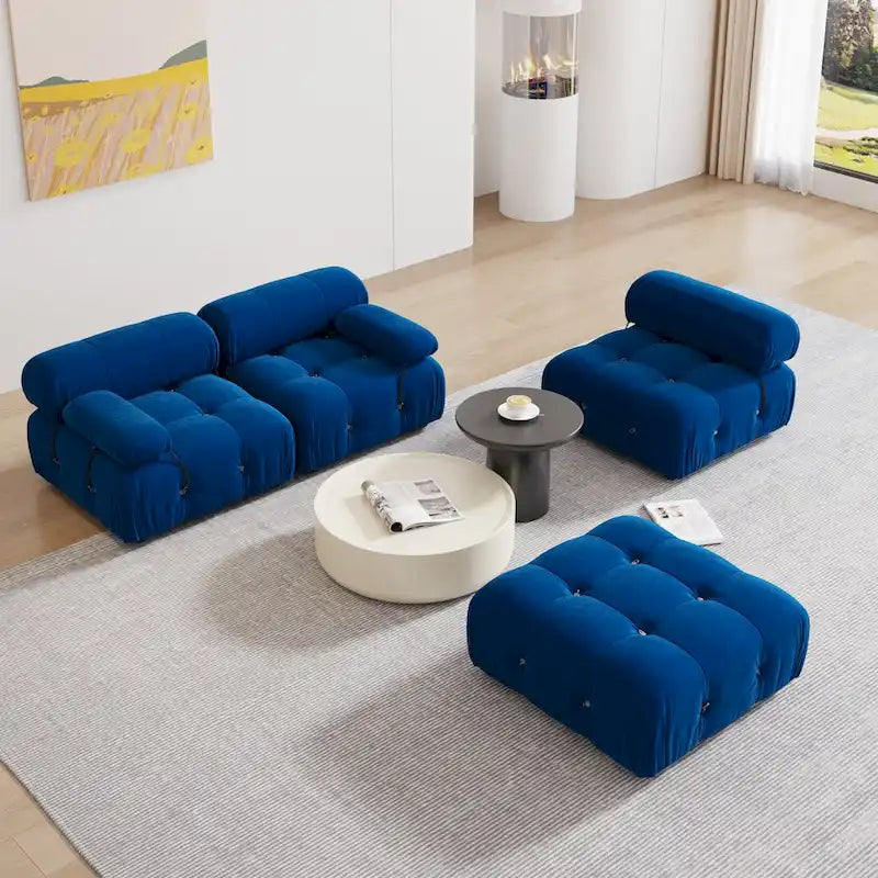 Blue Velvet Upholstered Sectional Sofa
