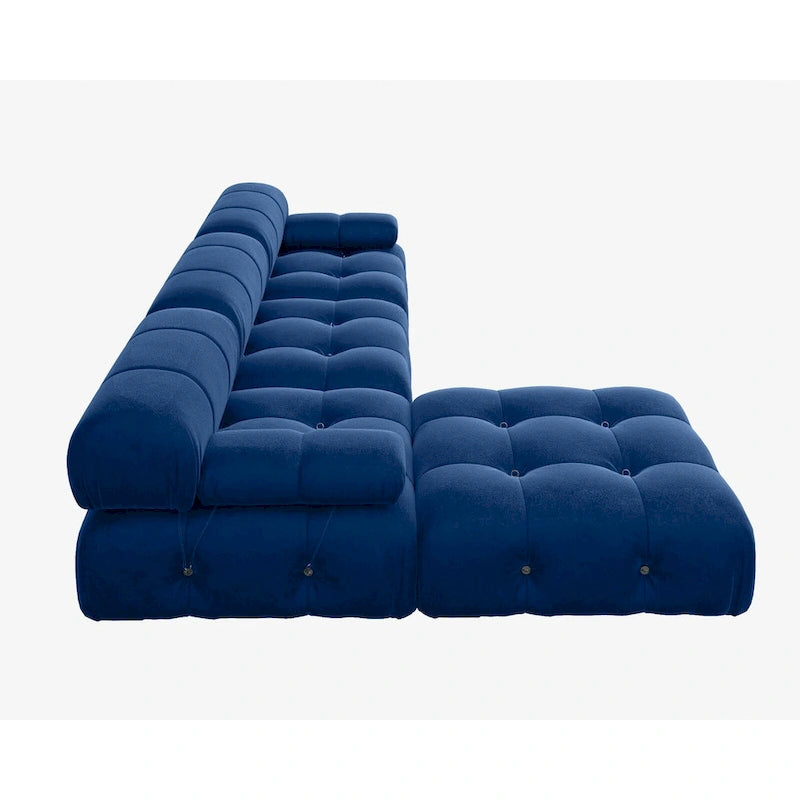 Blue Velvet Upholstered Sectional Sofa