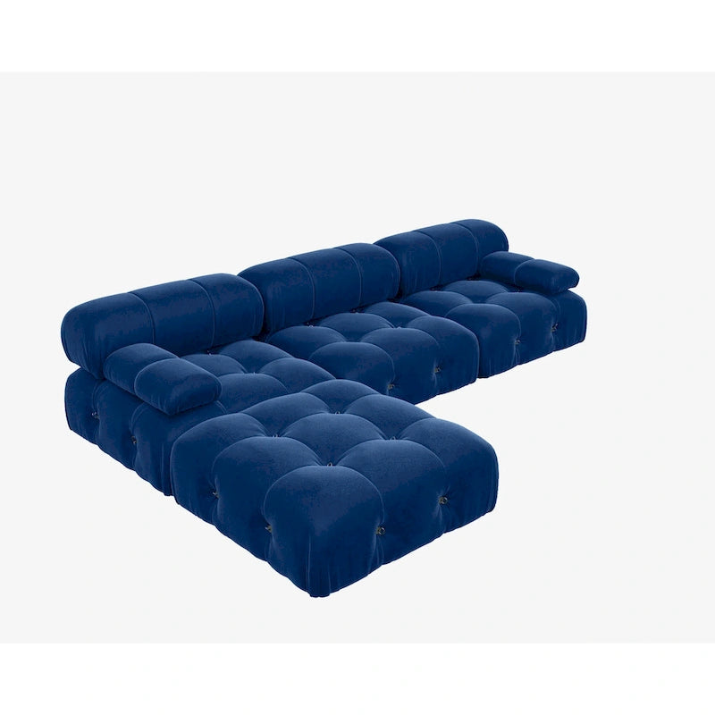 Blue Velvet Upholstered Sectional Sofa