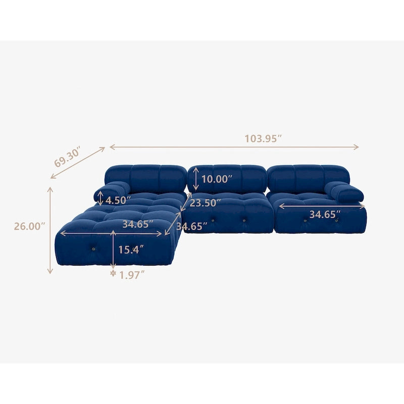 Blue Velvet Upholstered Sectional Sofa