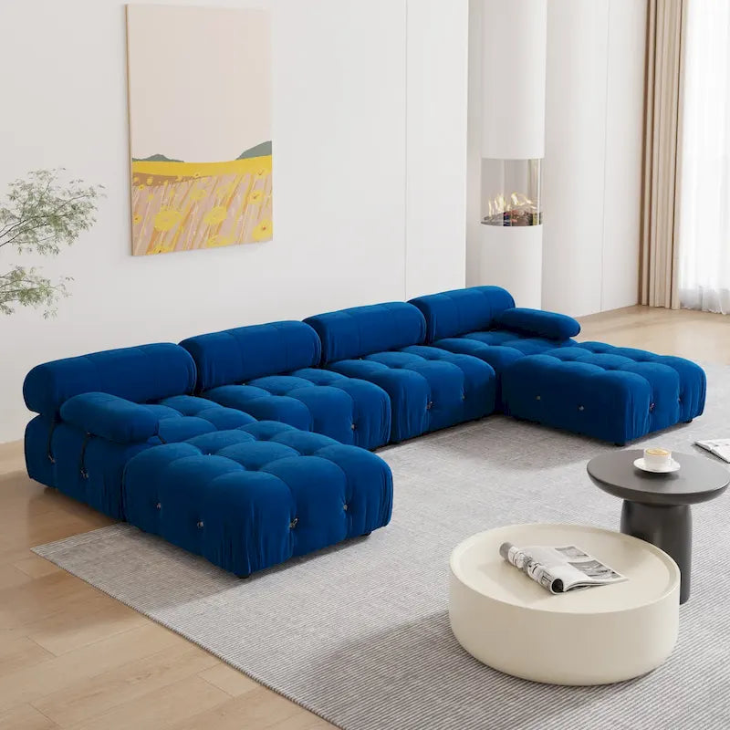 Blue Velvet Upholstered Sectional Sofa