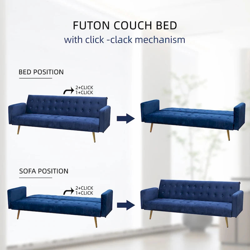 75 Wide Tufted Velvet Convertible Sleeper sofa