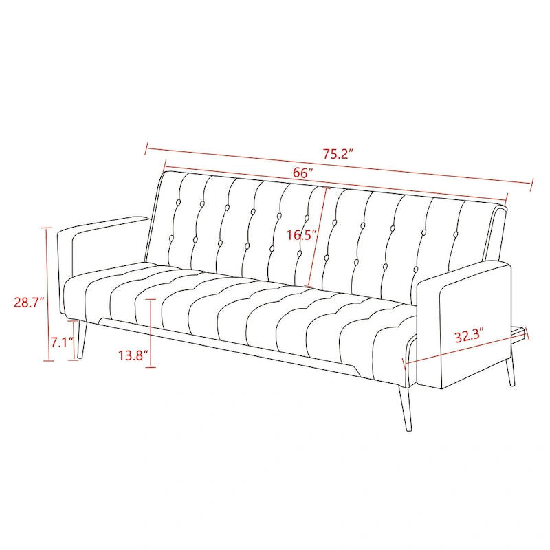 75 Wide Tufted Velvet Convertible Sleeper sofa
