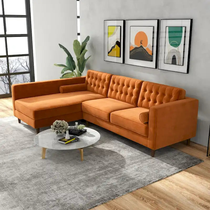 Ora Tufted Modern Living Room Velvet Corner Sectional Sofa