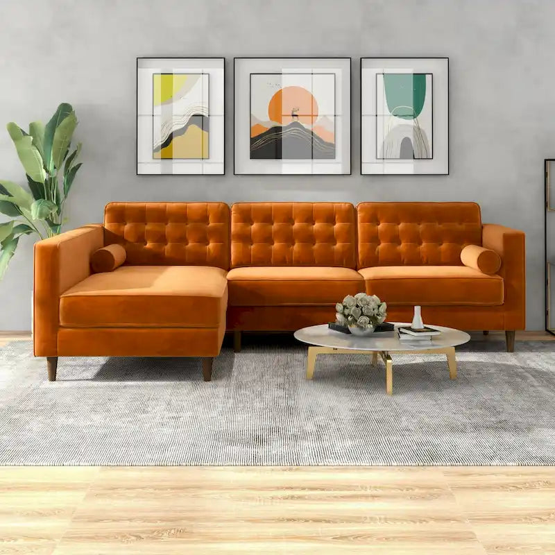 Ora Tufted Modern Living Room Velvet Corner Sectional Sofa