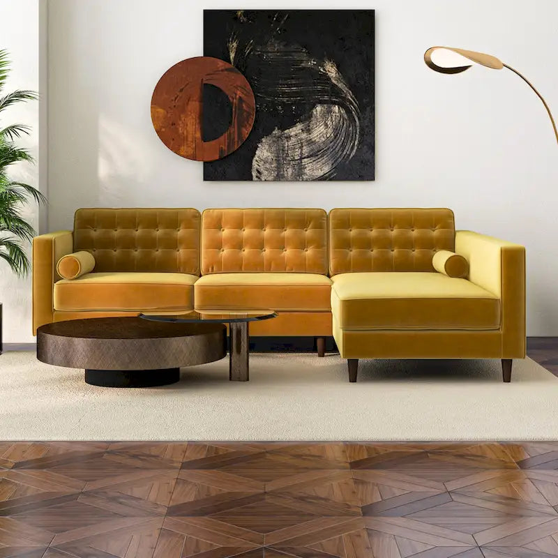 Ora Tufted Modern Living Room Velvet Corner Sectional Sofa